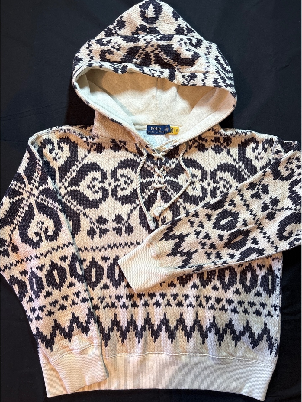 Polo Ralph Lauren Fair Isle Nordic Hoodie Medium Lace Up Fleece Sweatshir